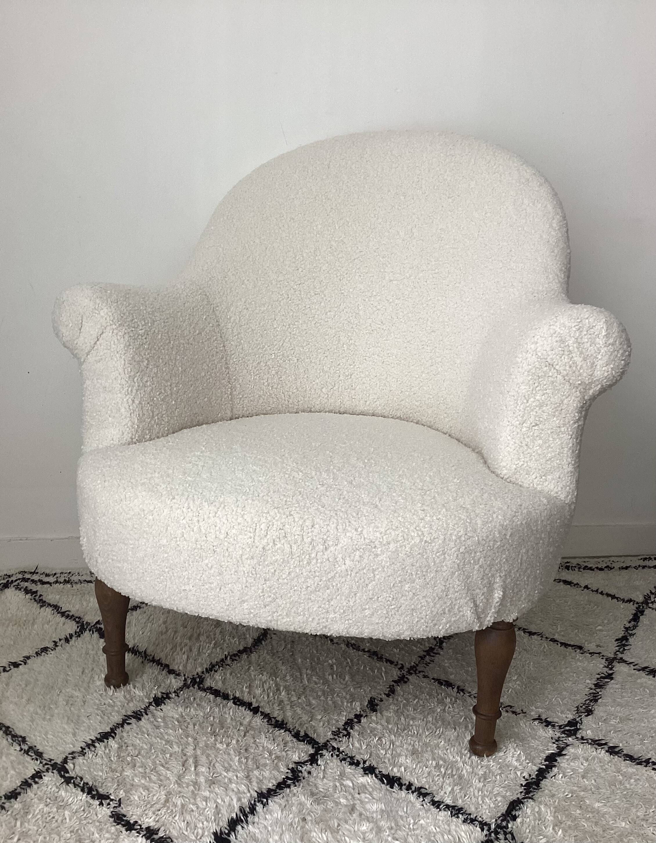 Fully restored toad chair with bouclette fabric