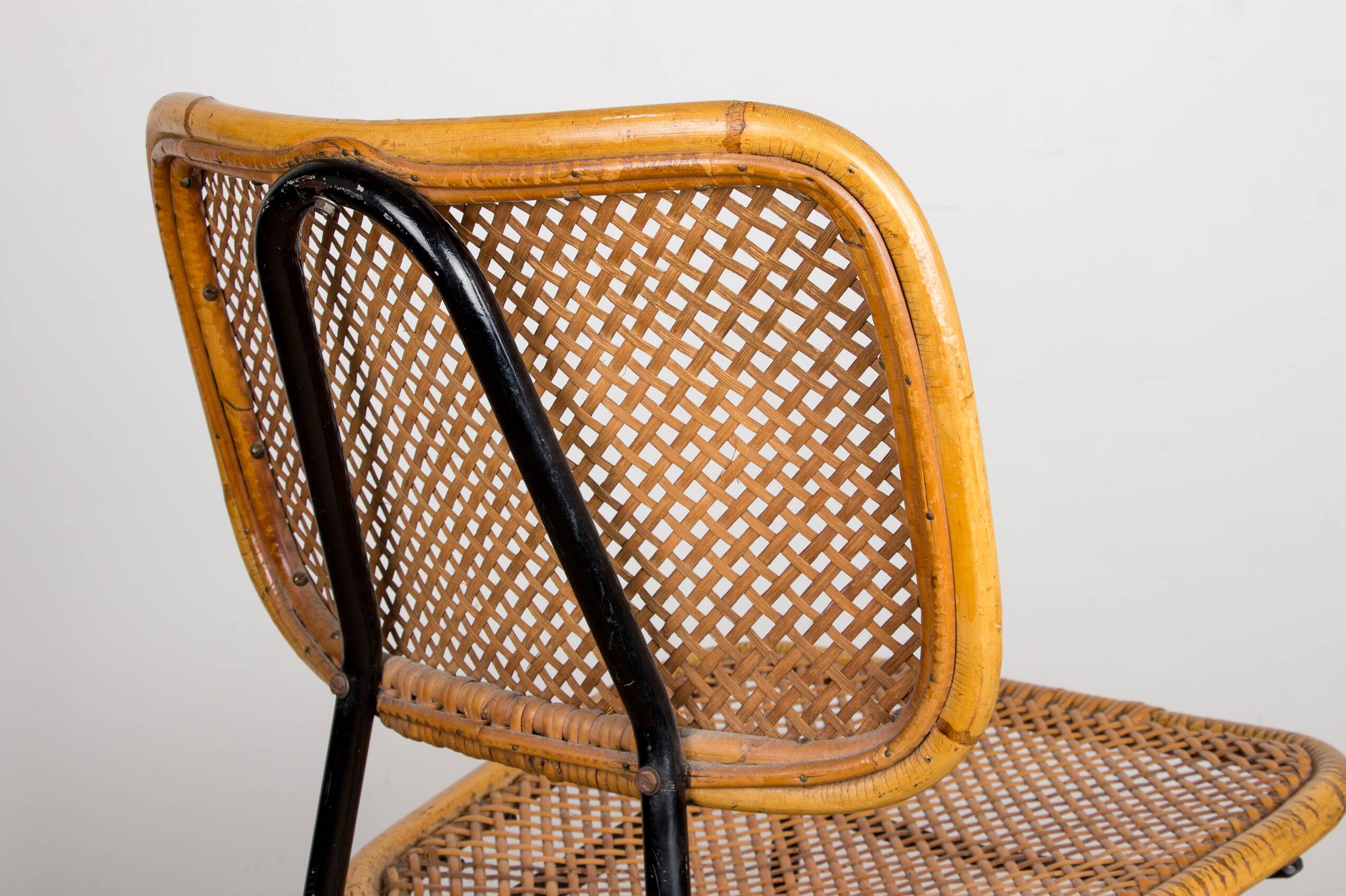 Vintage rattan and metal chair by Dirk Van Sliedrecht for Rohé Noordwolde 1950.