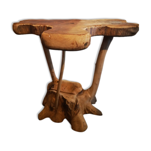 Table fleur en teck brutaliste