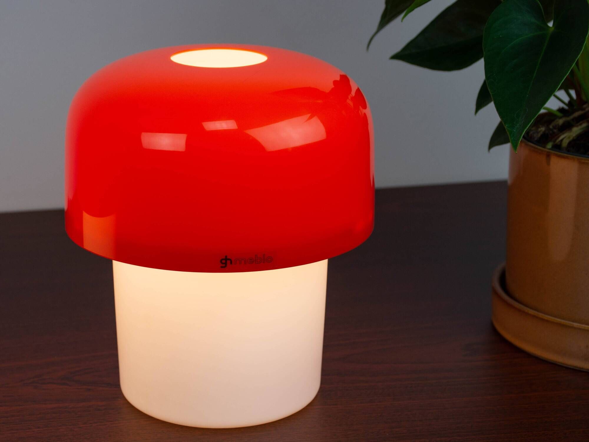 Set of 2 Space Age Orange Meblo Mushroom Table Lamps, Guzzini, 1970s