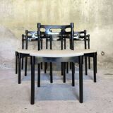 Set of six black lacquered wooden chairs.