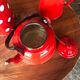 Set kettle coffee maker and milk pot in red-wrapped iron, 50/60 year.