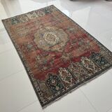Tapis Oriental en laine nouée à la main, tons rouges et bleus, motif médaillon Vintage, à poils bas, 160x254 Cm