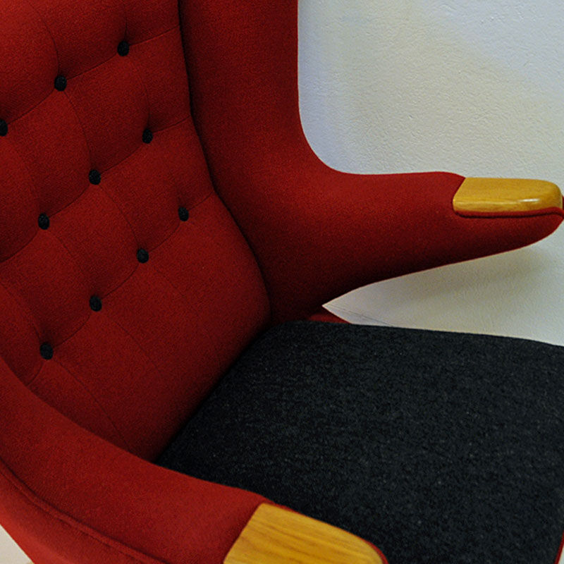 Red and massive Wingback armchair from around 1950`s, Scandinavian