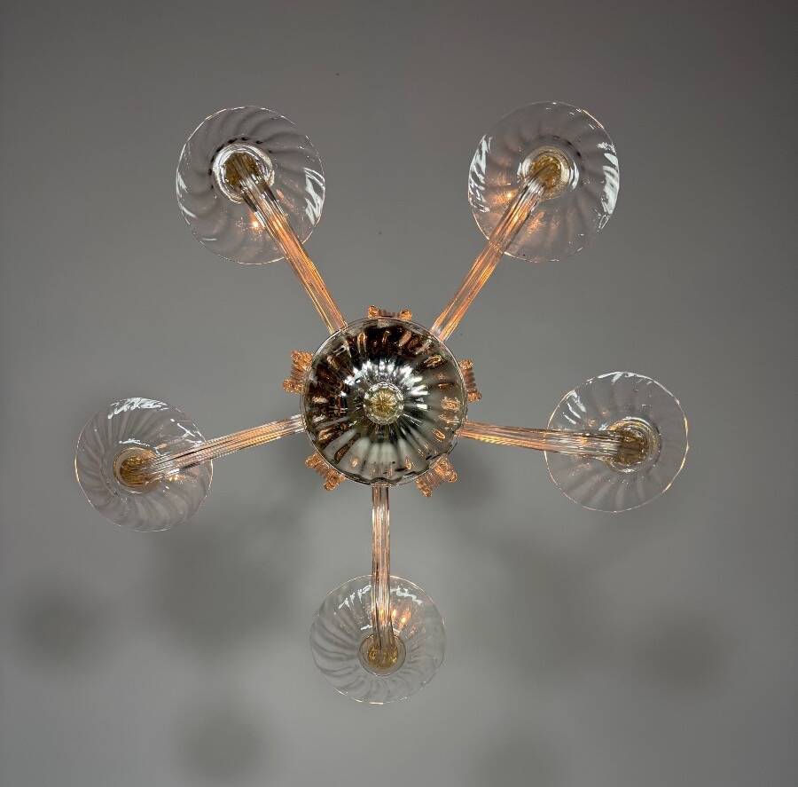 Venetian chandelier made of Murano glass, 5 light arms, circa 1920