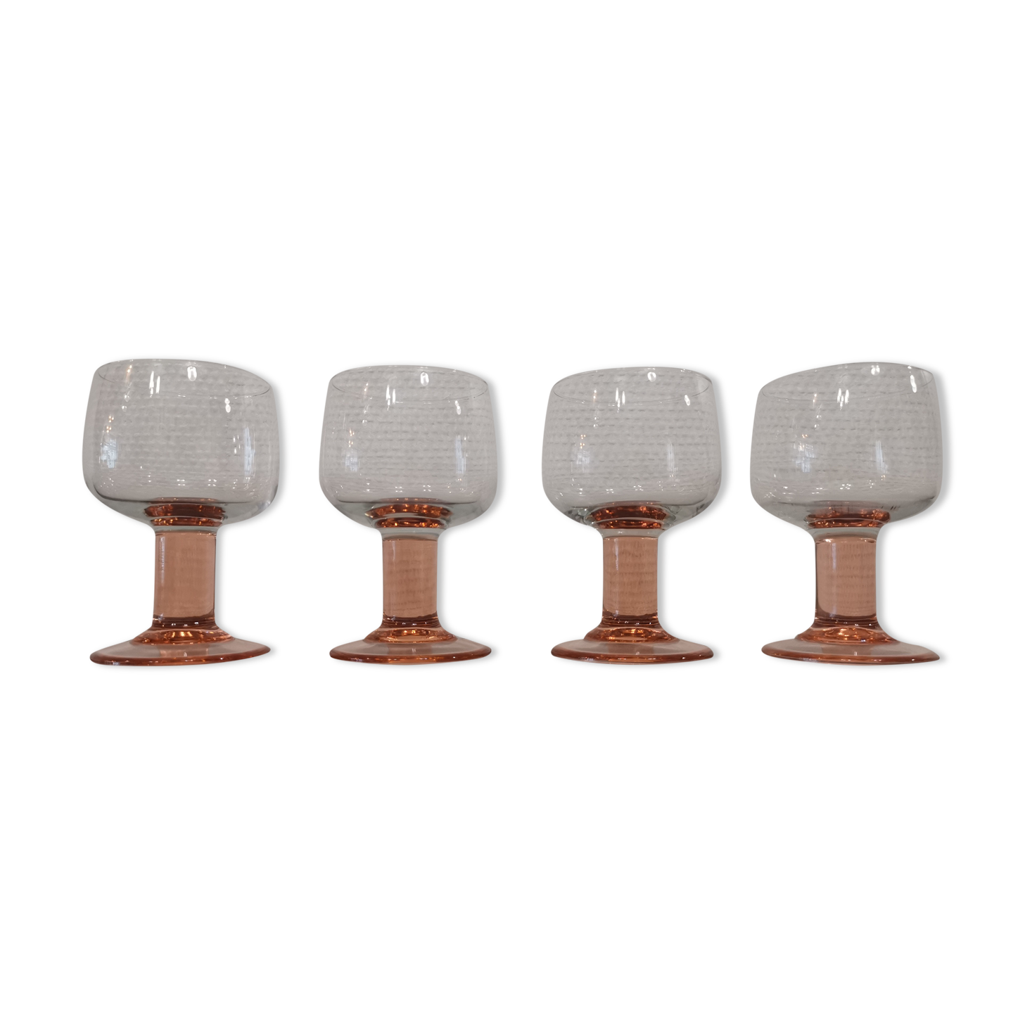 Set of 4 large glasses with pink feet Luminarc France