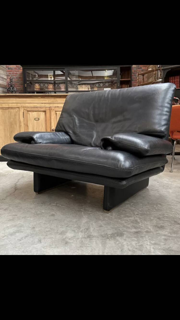 Pair of designer buffalo leather armchairs