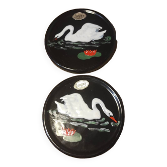 Two Longwy enamel coasters