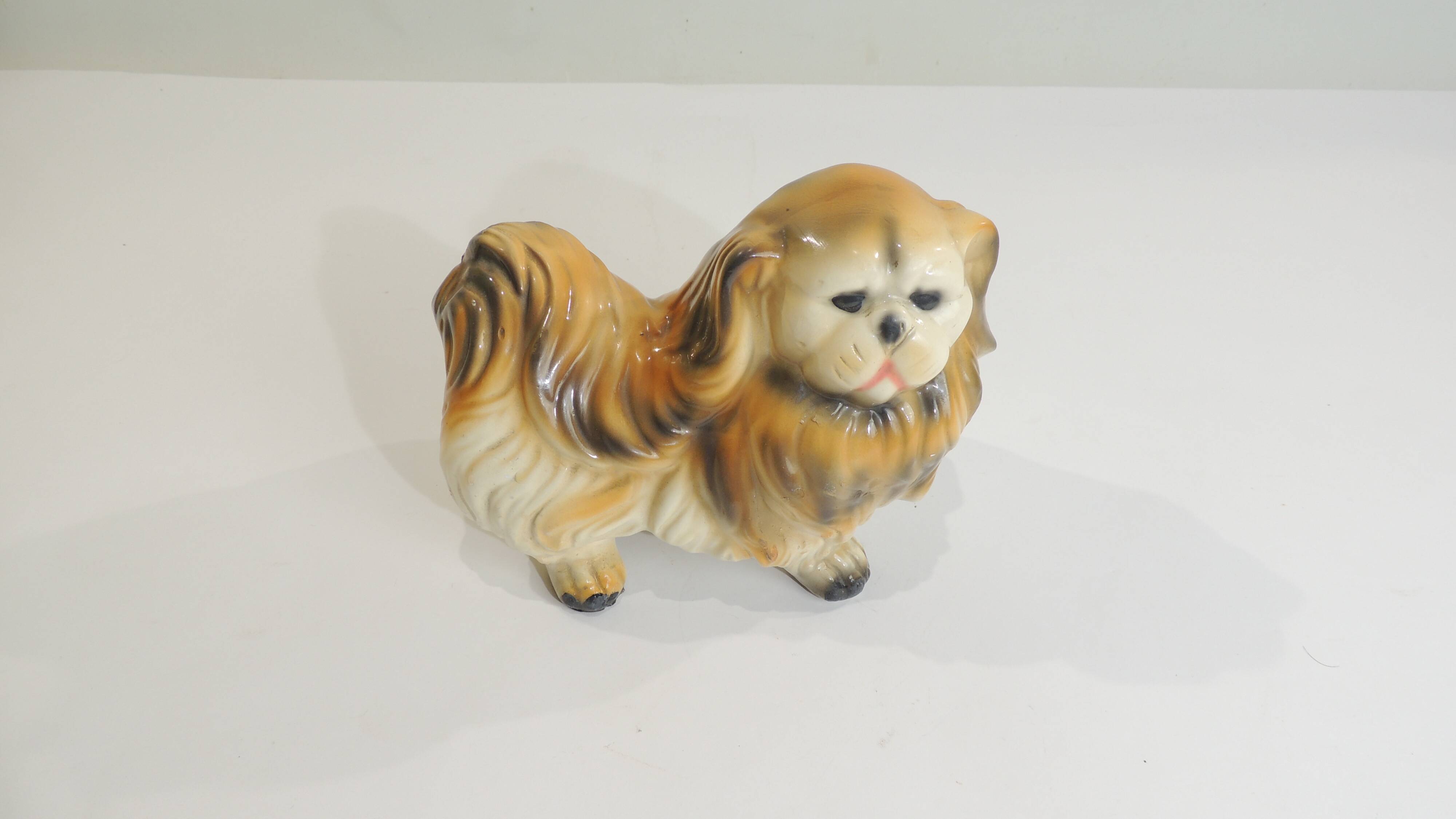 Vintage 1970s ceramic Pekingese dog, decorative figurine, statue.