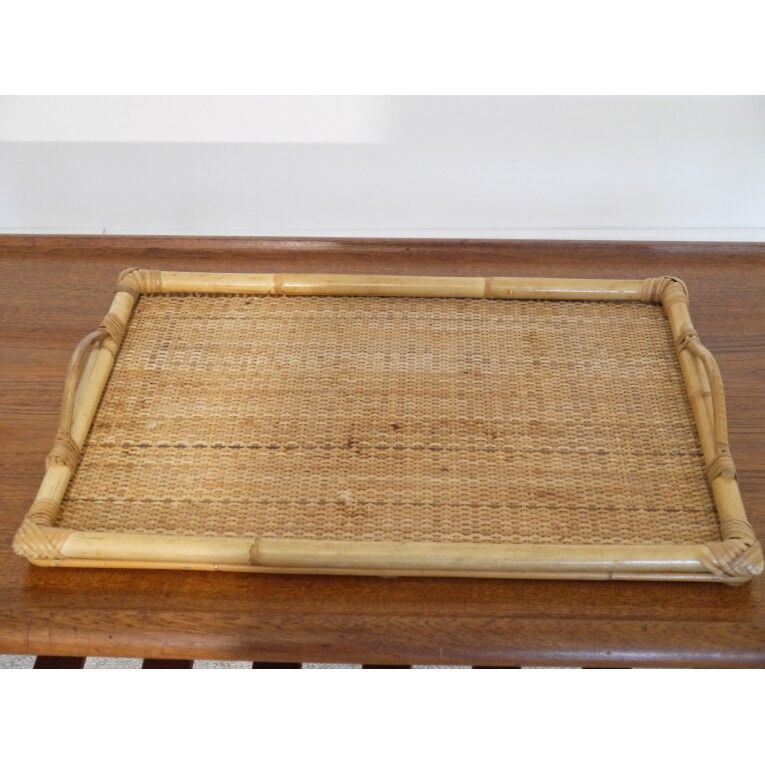 Vintage 60s rattan serving tray