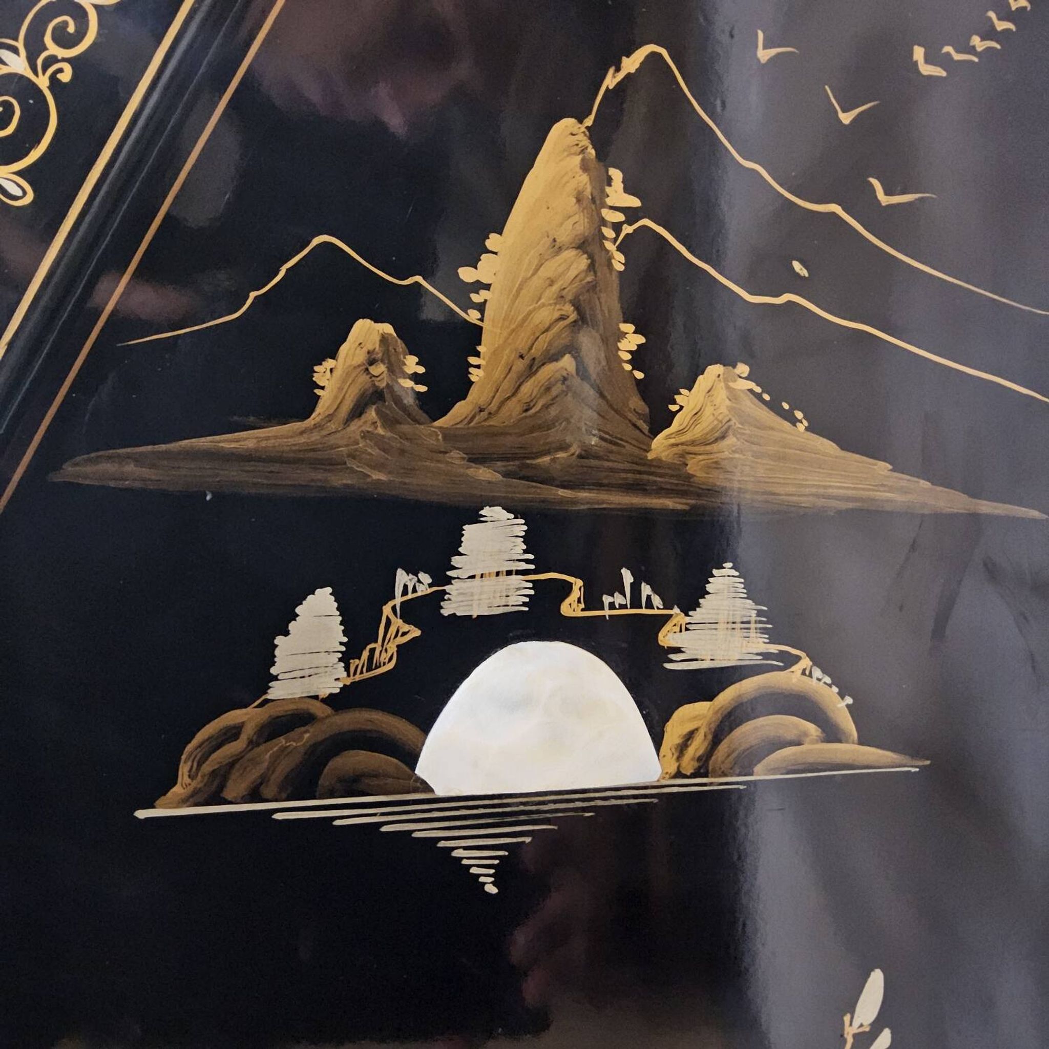 Vintage Chinese lacquer secretary desk with mother-of-pearl