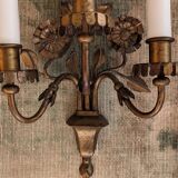 Pair of gold metal flower wall lights