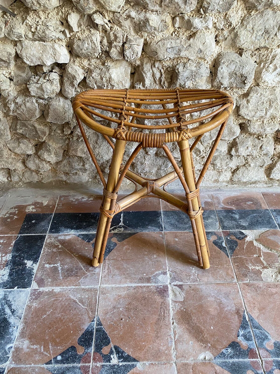 Vintage rattan stool, France 1970s