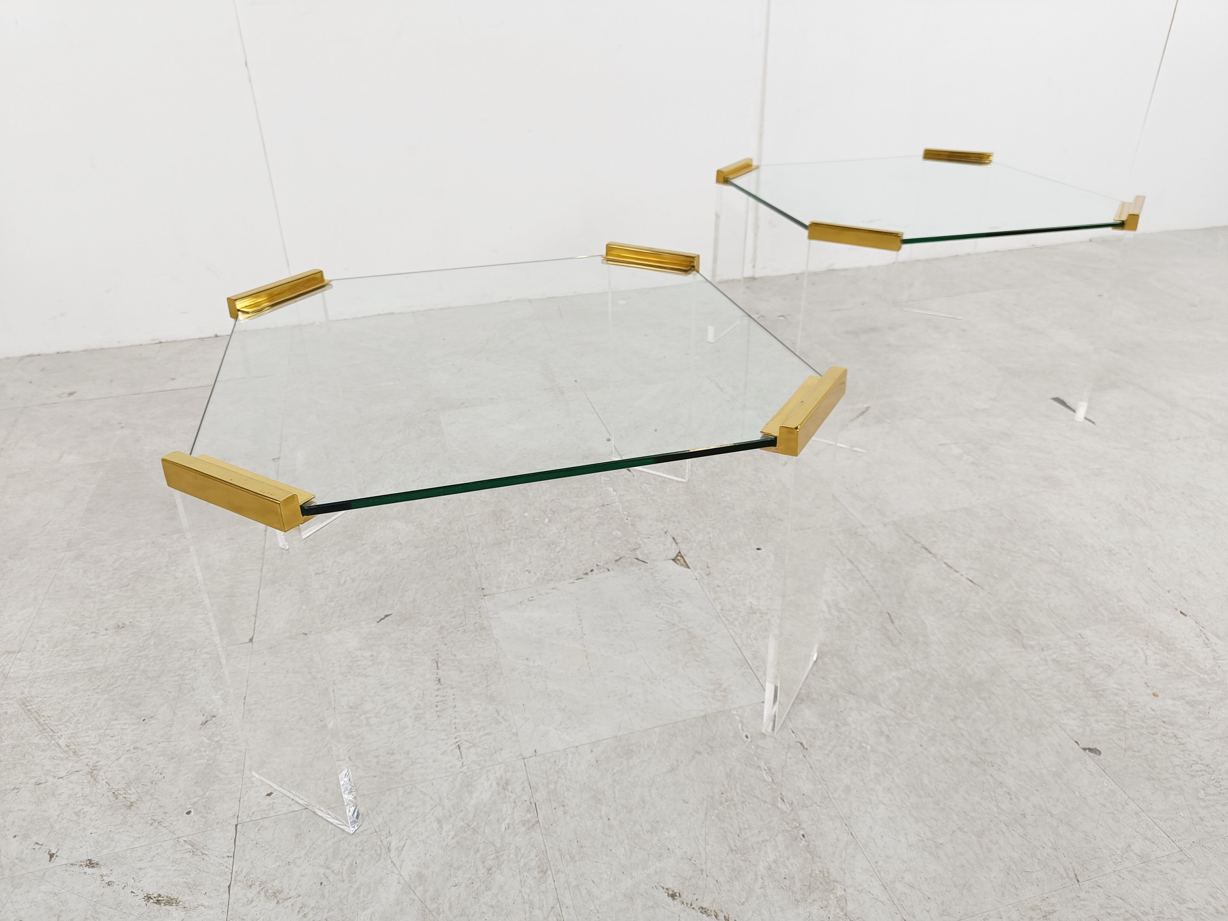 Lucite and brass coffee or side tables, 1970s