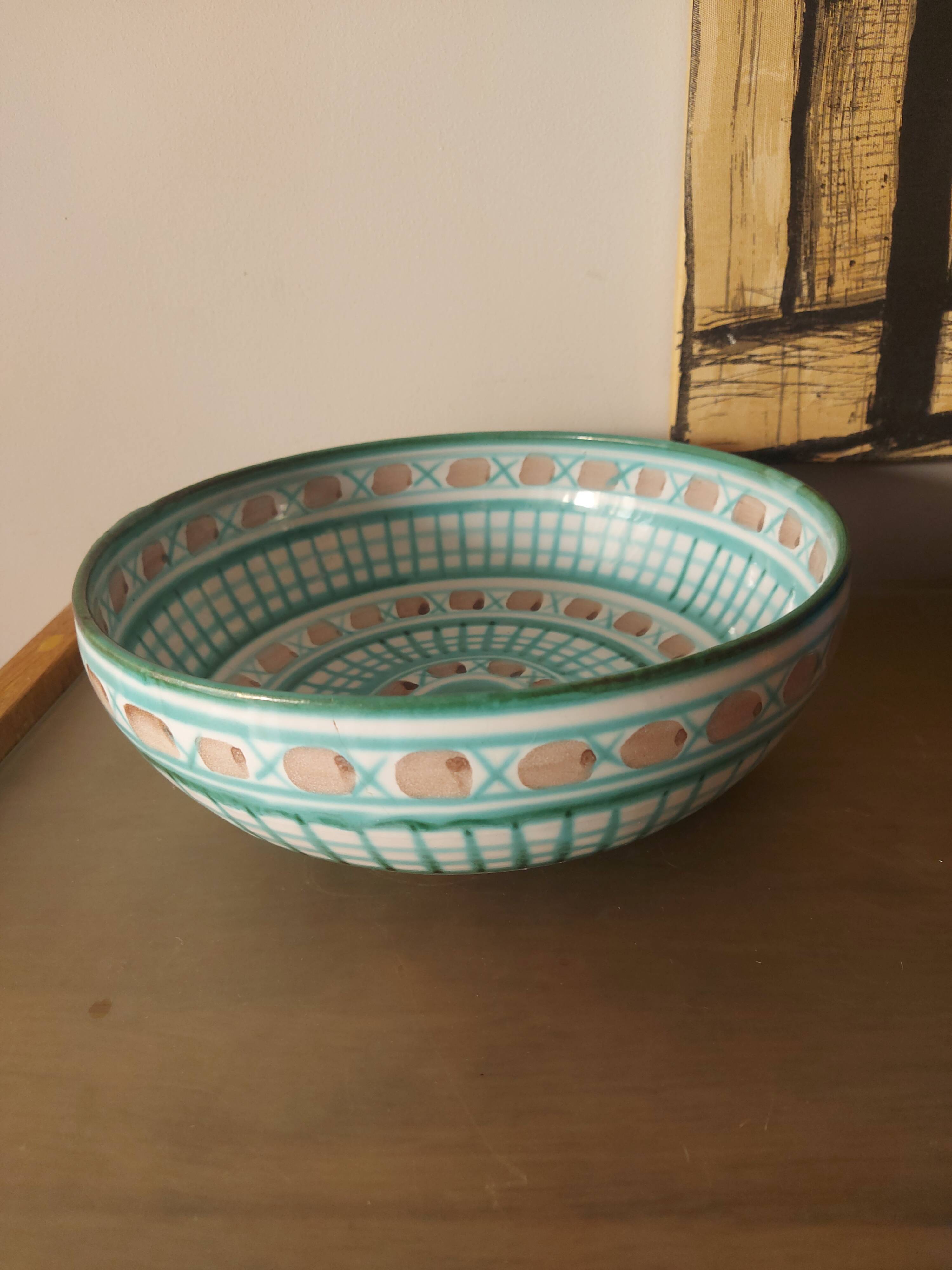 Dish, ceramic salad bowl robert picault, vallauris
