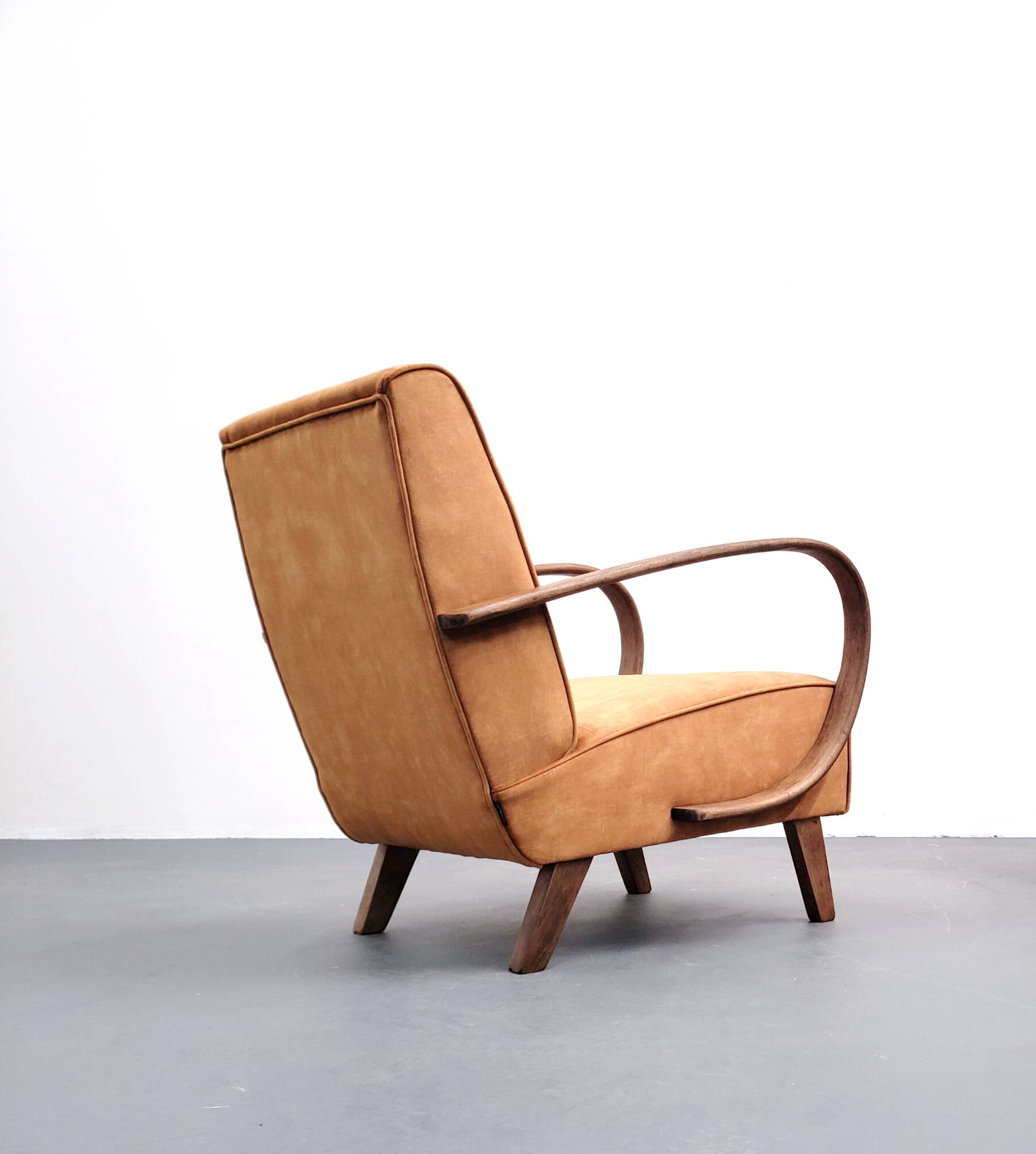 1930 Jindrich Halabala Bentwood Armchair in Rust Brown Velvet