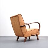 1930 Jindrich Halabala Bentwood Armchair in Rust Brown Velvet