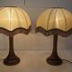 Pair of 1930s Art Deco bedside lamps with fringes, solid wood legs 52cm