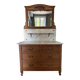 Commode de toilette ancienne, marbre blanc et miroir biseauté