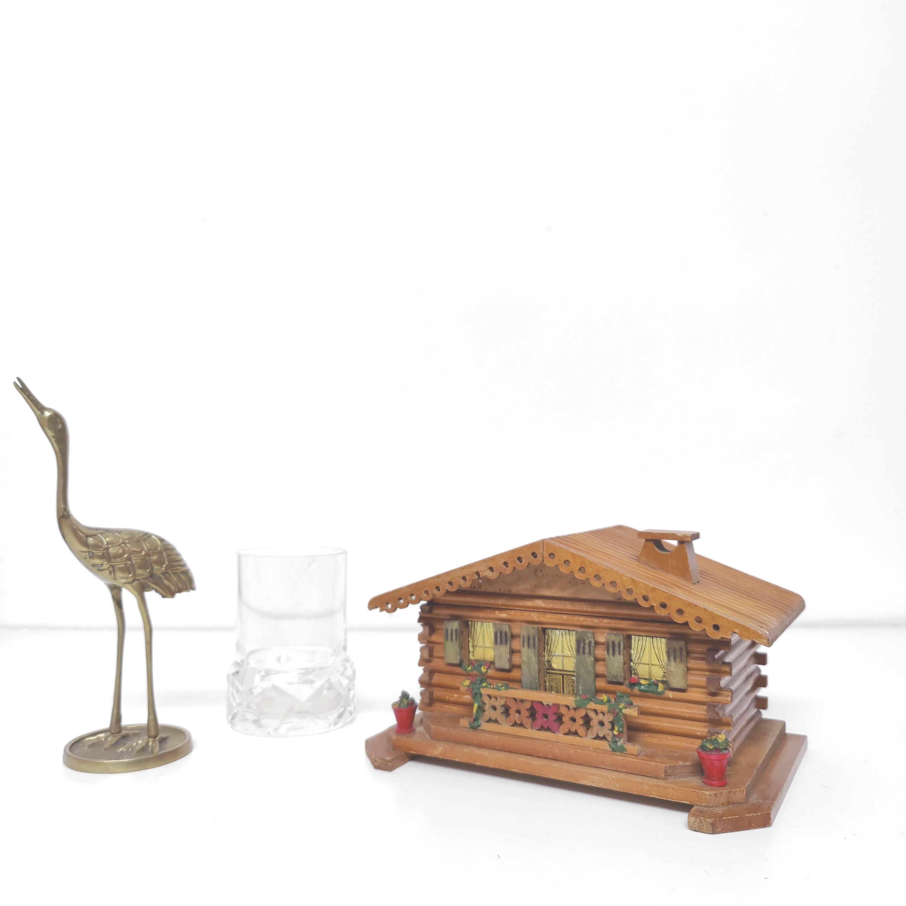 Wooden chalet box, jewelry box, pencils