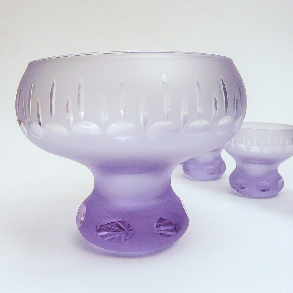 Dessert service cut and cups in old art deco purple crystal