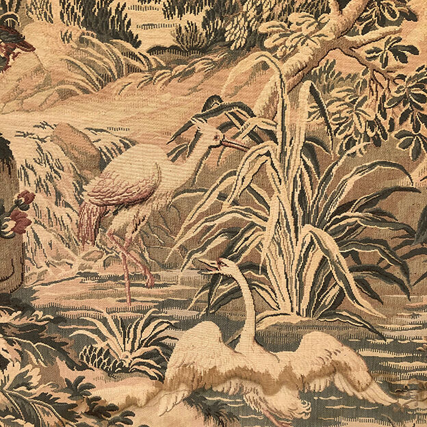 Tapestry decorated with waders, waterfront and greenery
