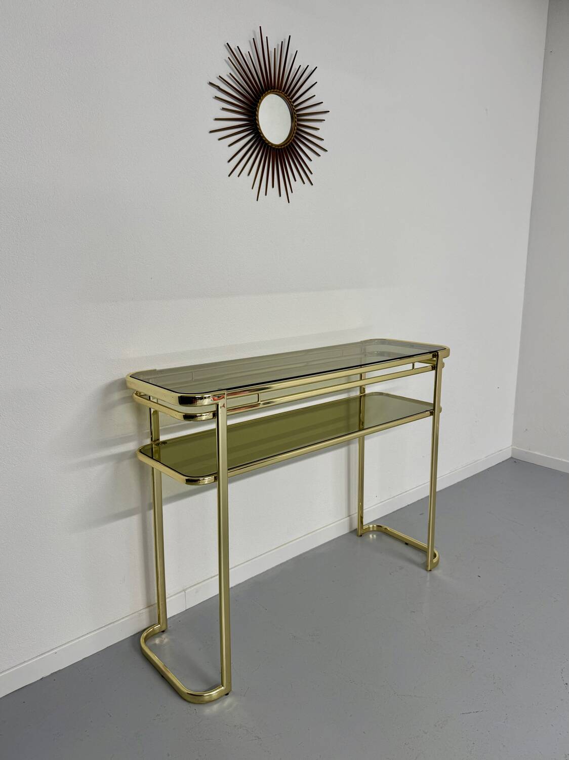 Antique gilt brass console table by Italian designer Milo Baughman for More