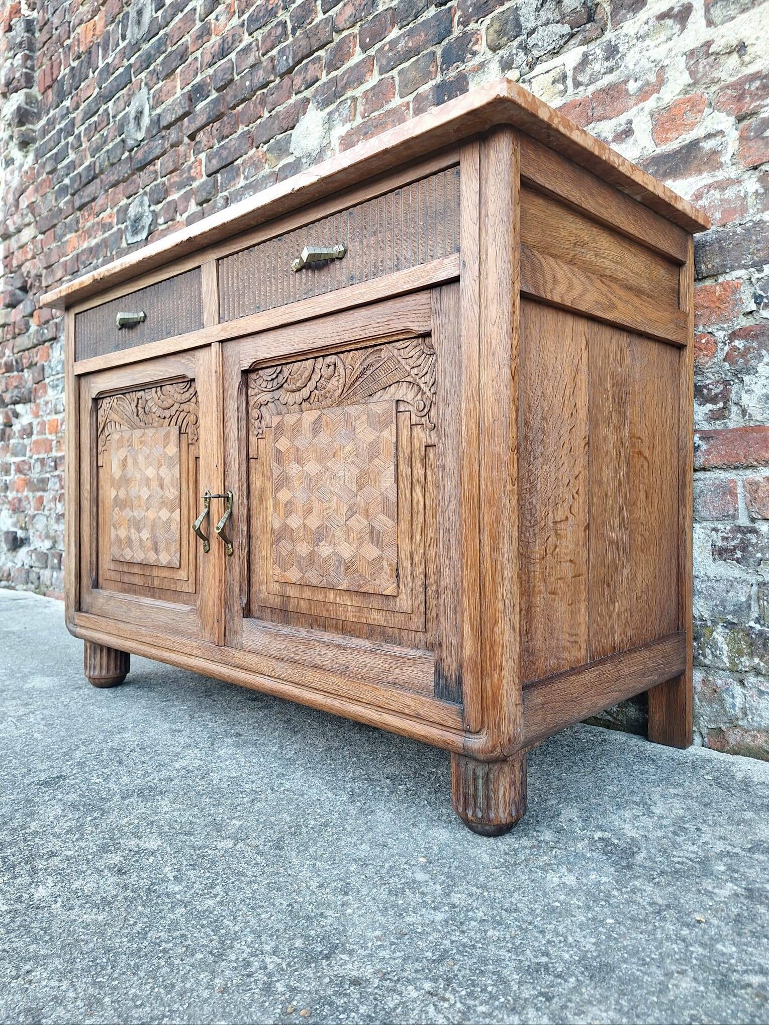 Art Deco buffet with marble top, antique sideboard.