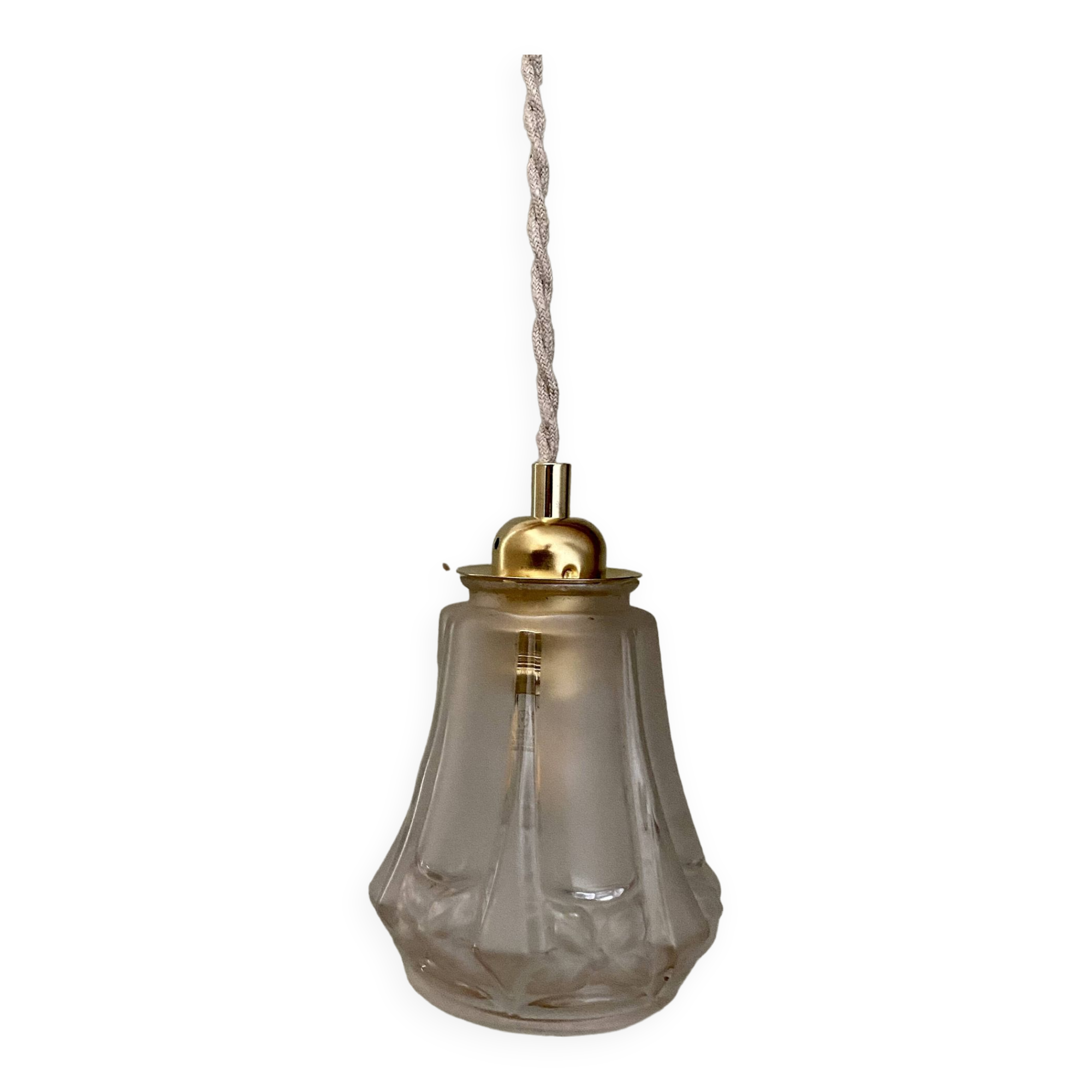 Vintage art deco tulip pendant light in frosted glass