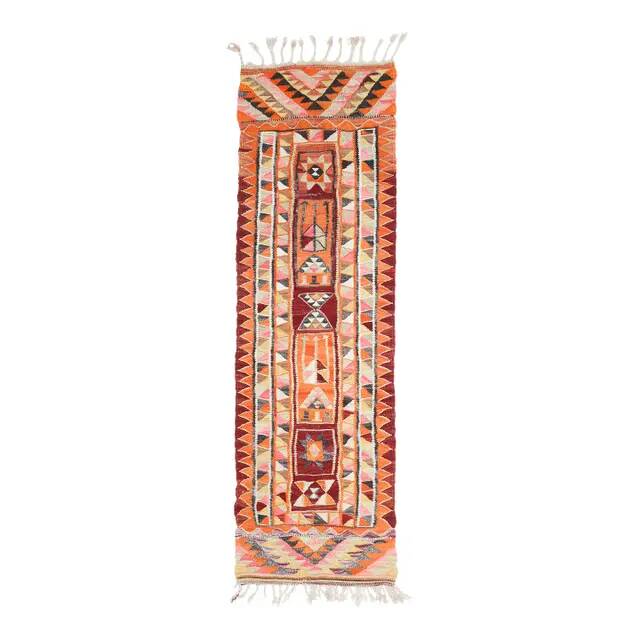 1970s Vintage Turkish Hand-Knotted Wool Cotton Orange Runner Rug 86x288
