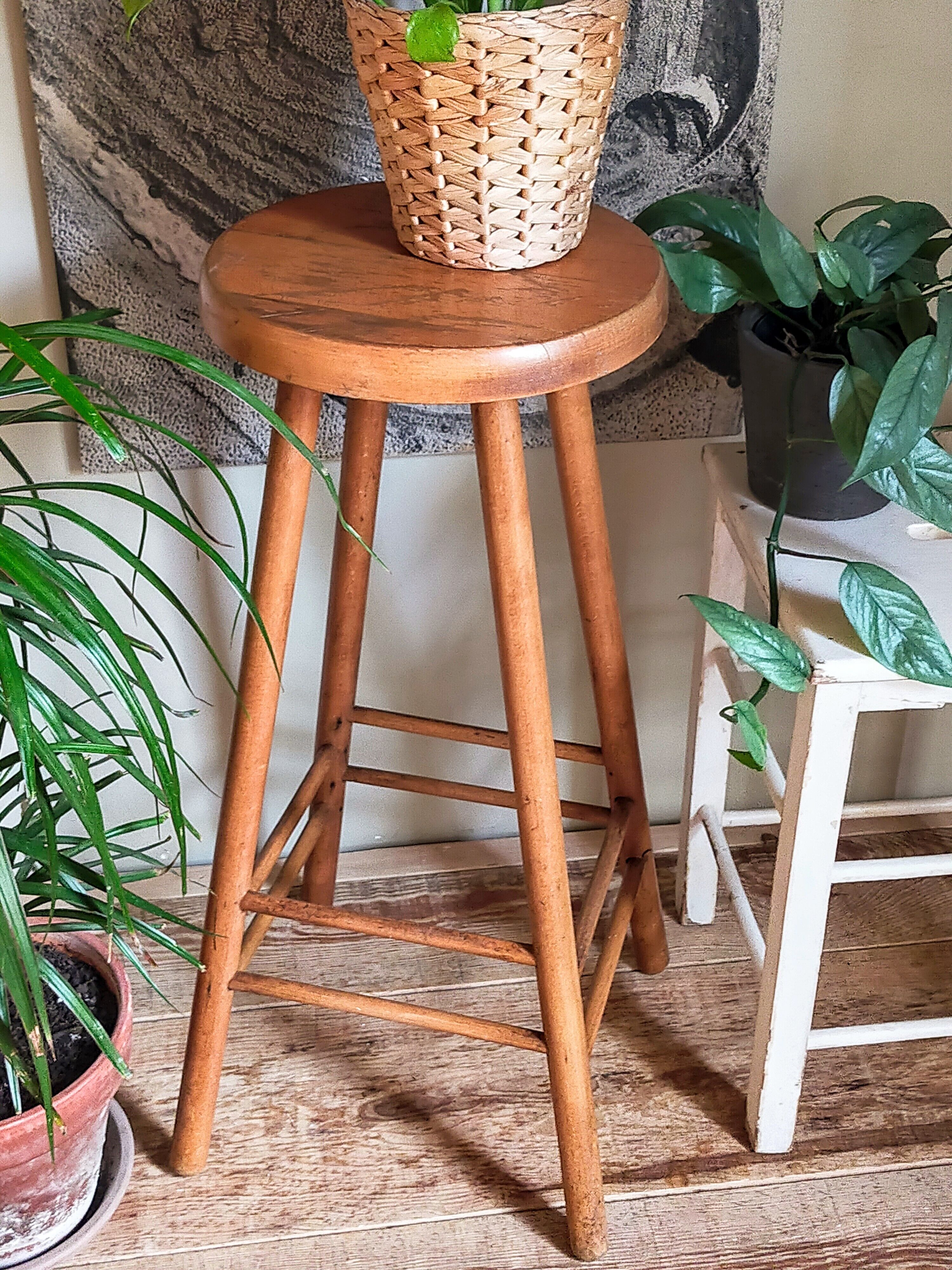 Vintage solid blond wood bar stool