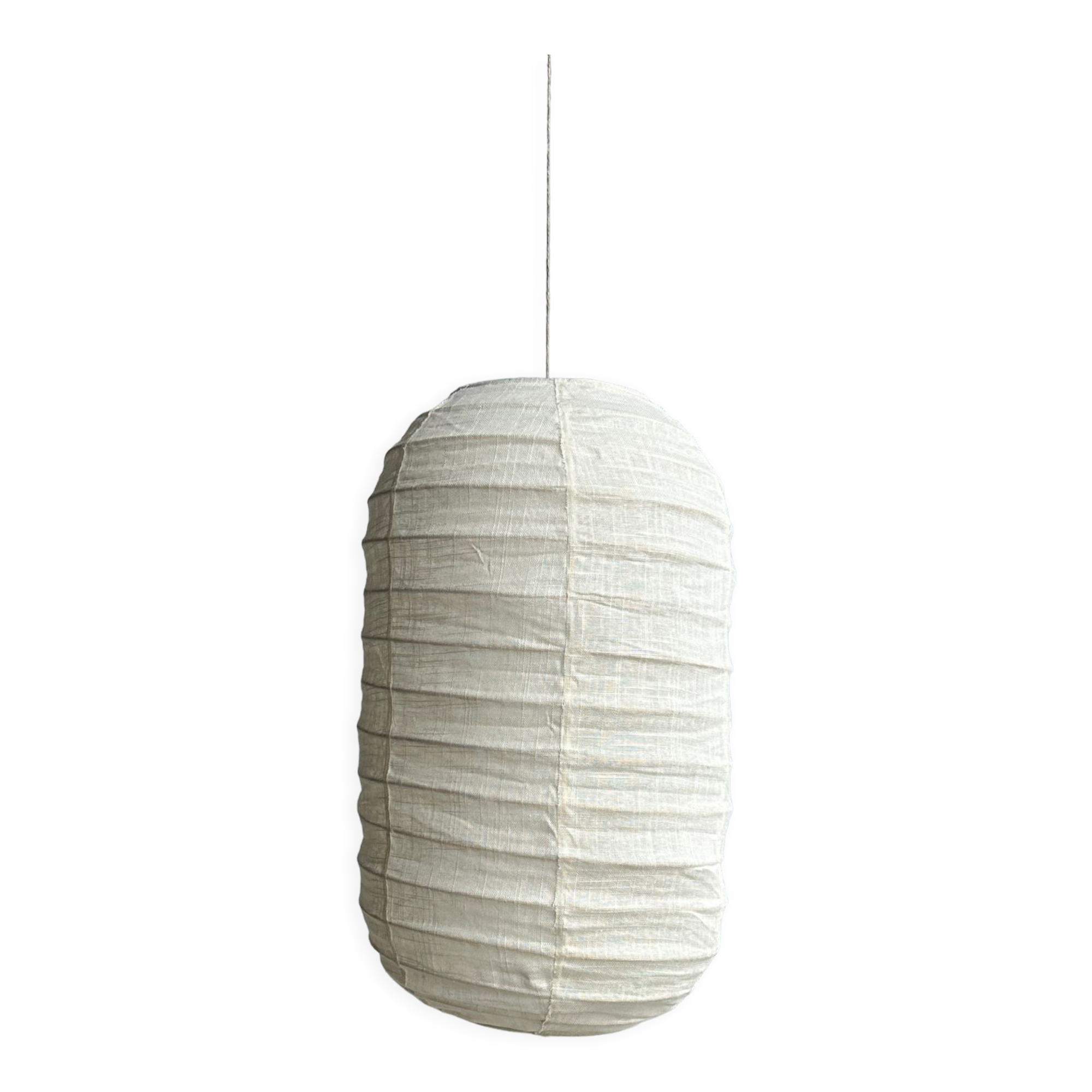 suspension in rattan and Japanese natural linen in the shape of a lantern H50 D30