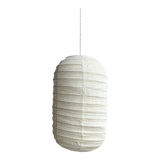 suspension in rattan and Japanese natural linen in the shape of a lantern H50 D30
