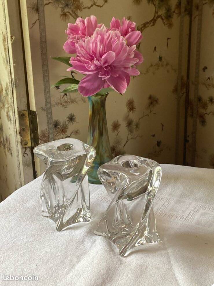 Pair of vintage Saint Louis crystal candlesticks from the 70s