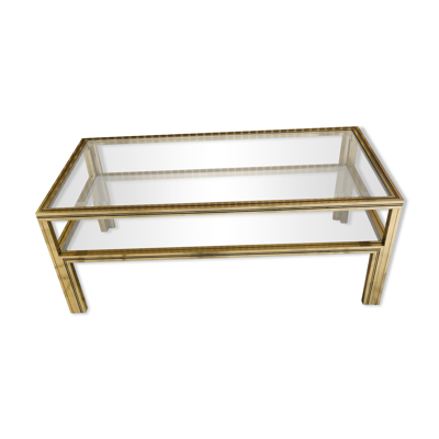 Table basse 2 plateaux en laiton et verre signée Pierre Vandel Paris, circa 70
