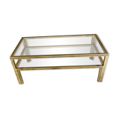 Table basse 2 plateaux en laiton et verre signée Pierre Vandel Paris, circa 70