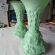 Lot de 2 vases en verre opalin vert clair SAINT LOUIS