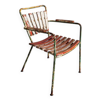 Chaise de jardin vintage rouge et blanche (c.1960) #20