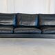 Vintage danish soren holst black leather 3 seater sofa with aluminium legs