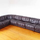 1970s brown leather modular sofa