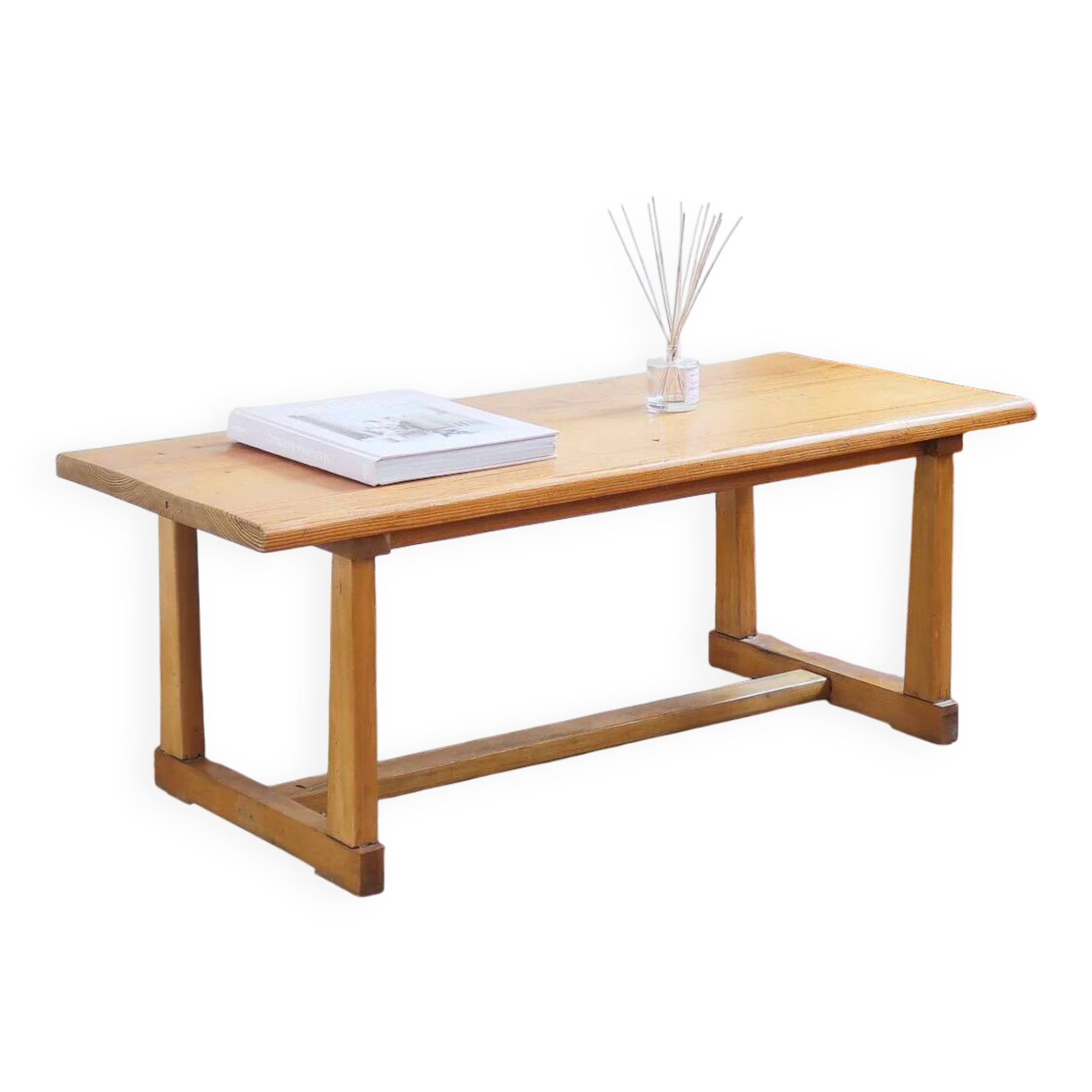 Rustic patinated solid pine coffee table.