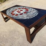 Table basse en céramique et wengé de style mid-century attribuée à Belarti Belgique 1970