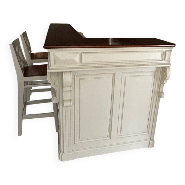 Bar blanc + 2 chaises hautes