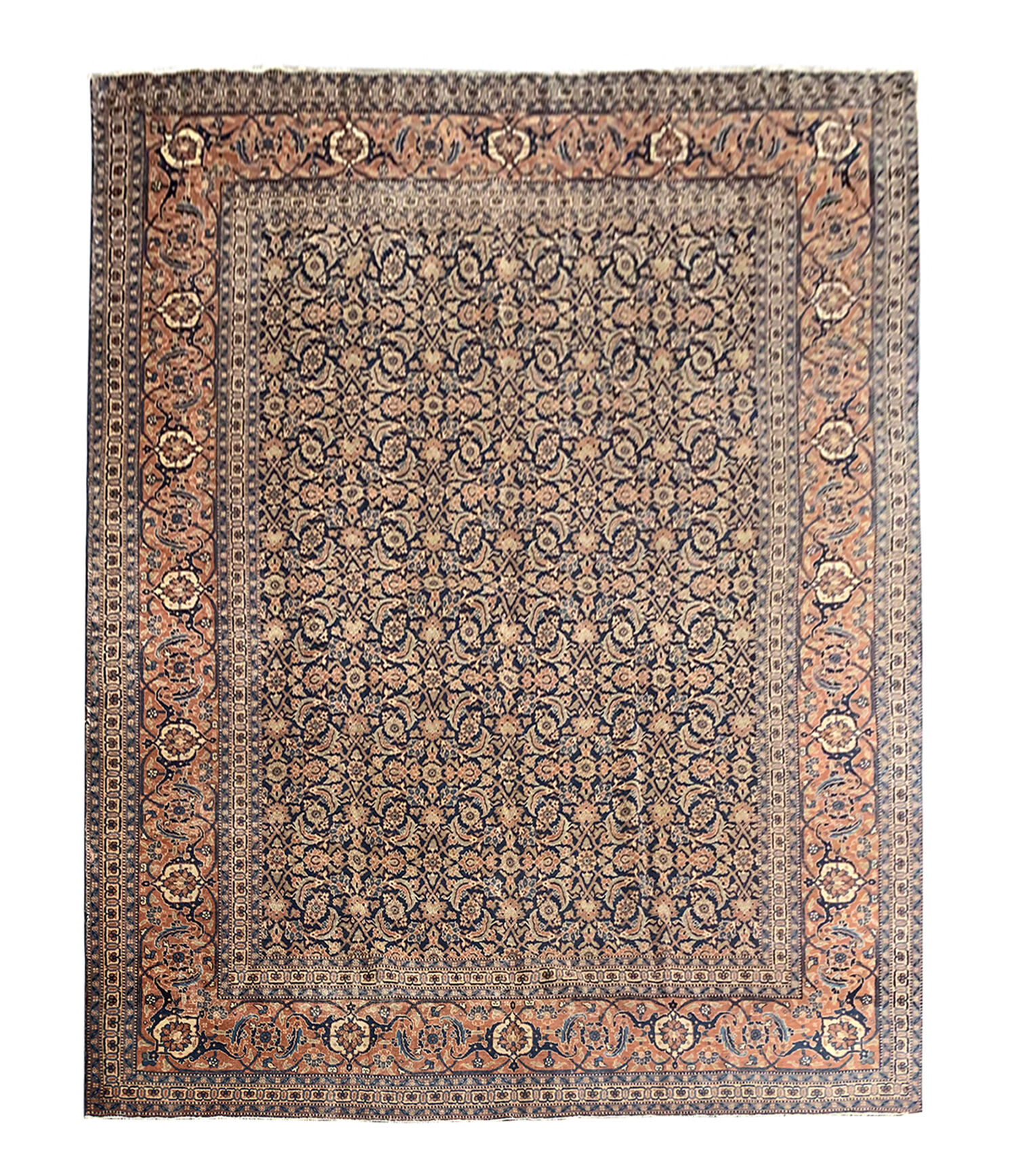 Large Vintage Indian Kashmiri Carpet Blue Wool Living Room Rug- 280x385cm