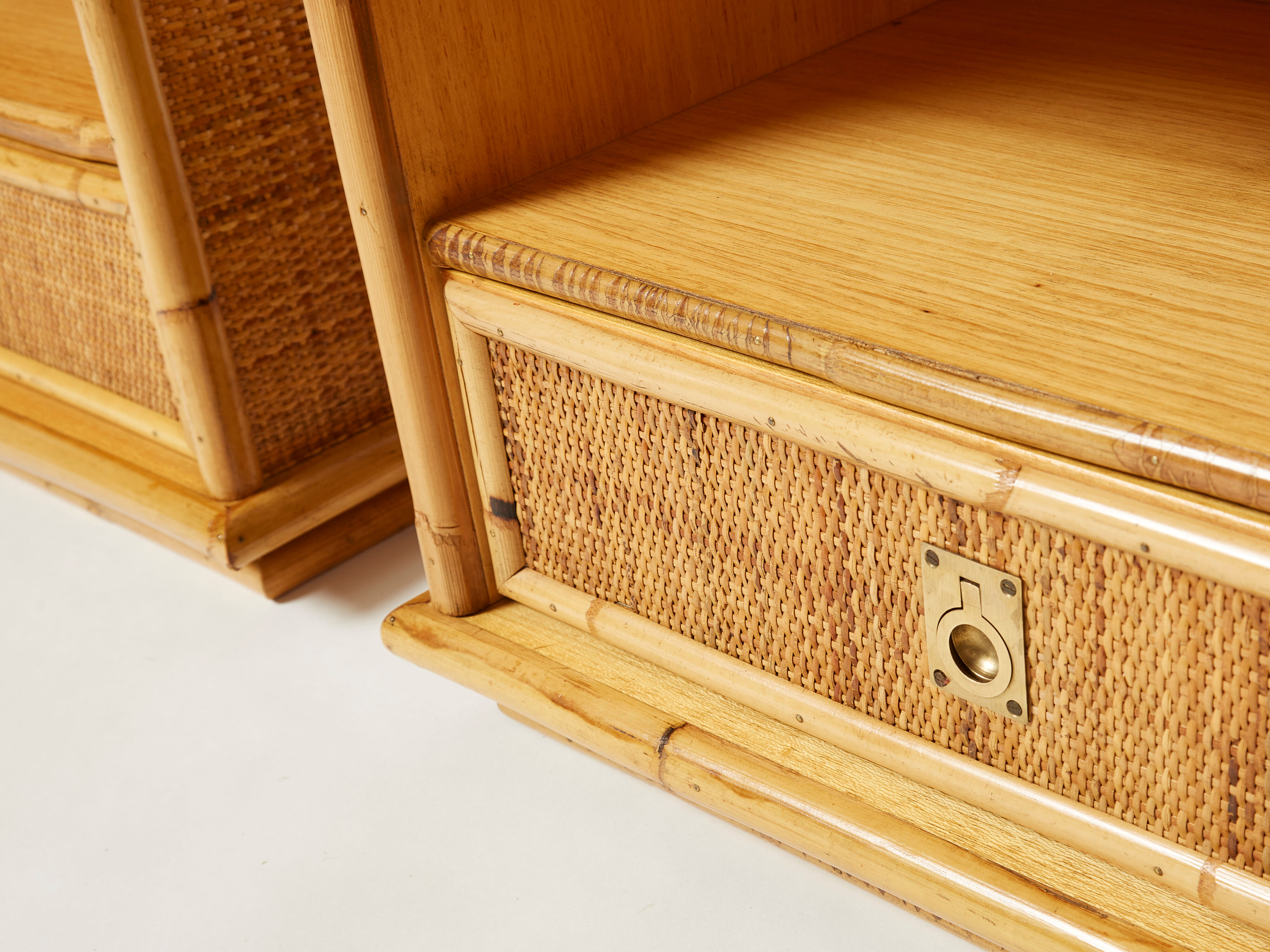 Pair of Italian bedside tables Dal Vera bamboo rattan brass 1970