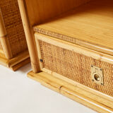 Pair of Italian bedside tables Dal Vera bamboo rattan brass 1970