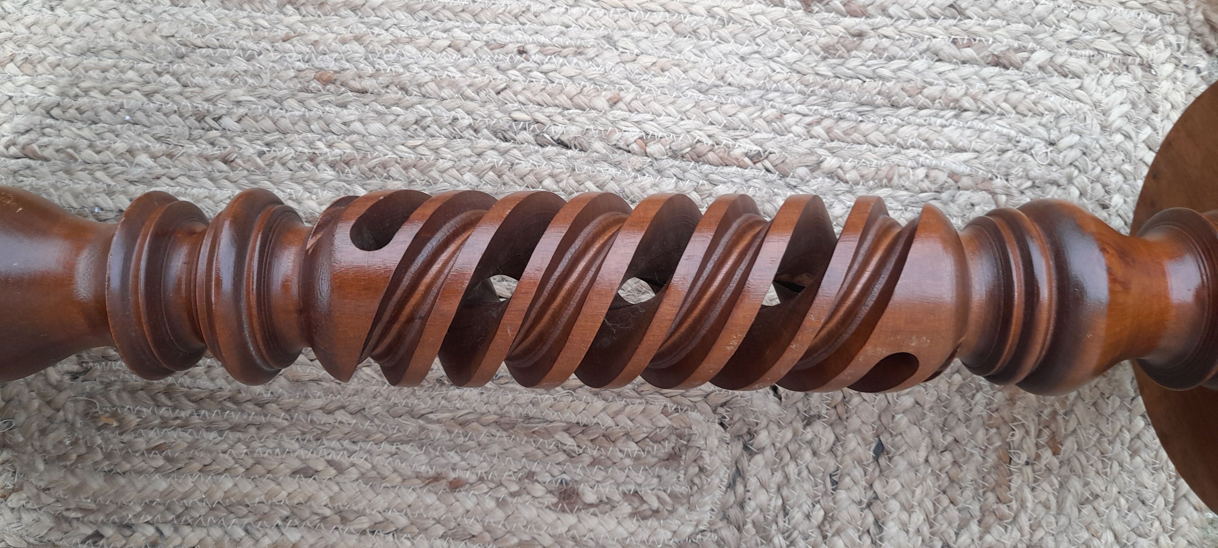 Column in walnut wood twisted in hollow, rustic vintage 60's years height 70 cm