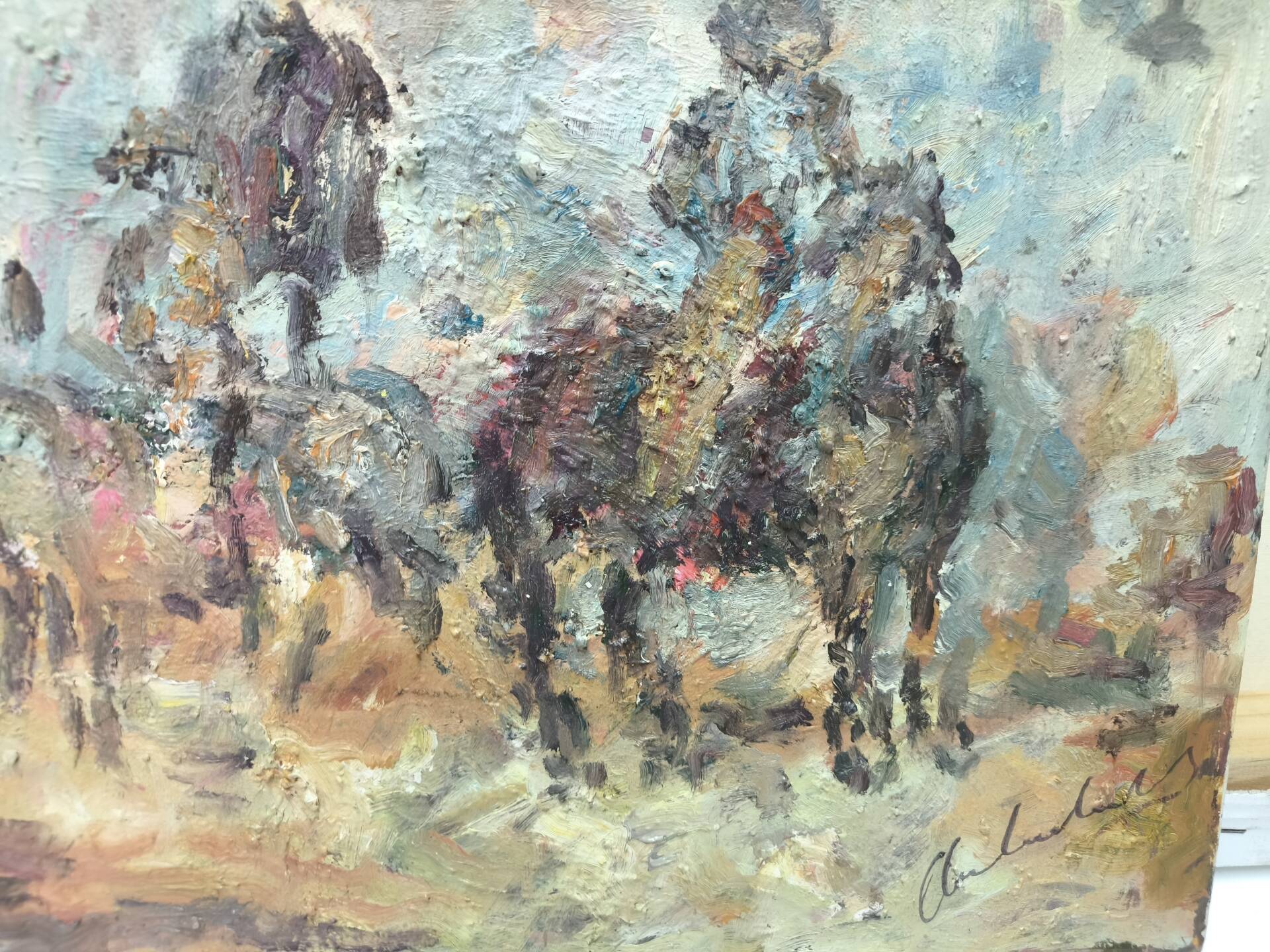 Impressionist Oil Painting of Horses