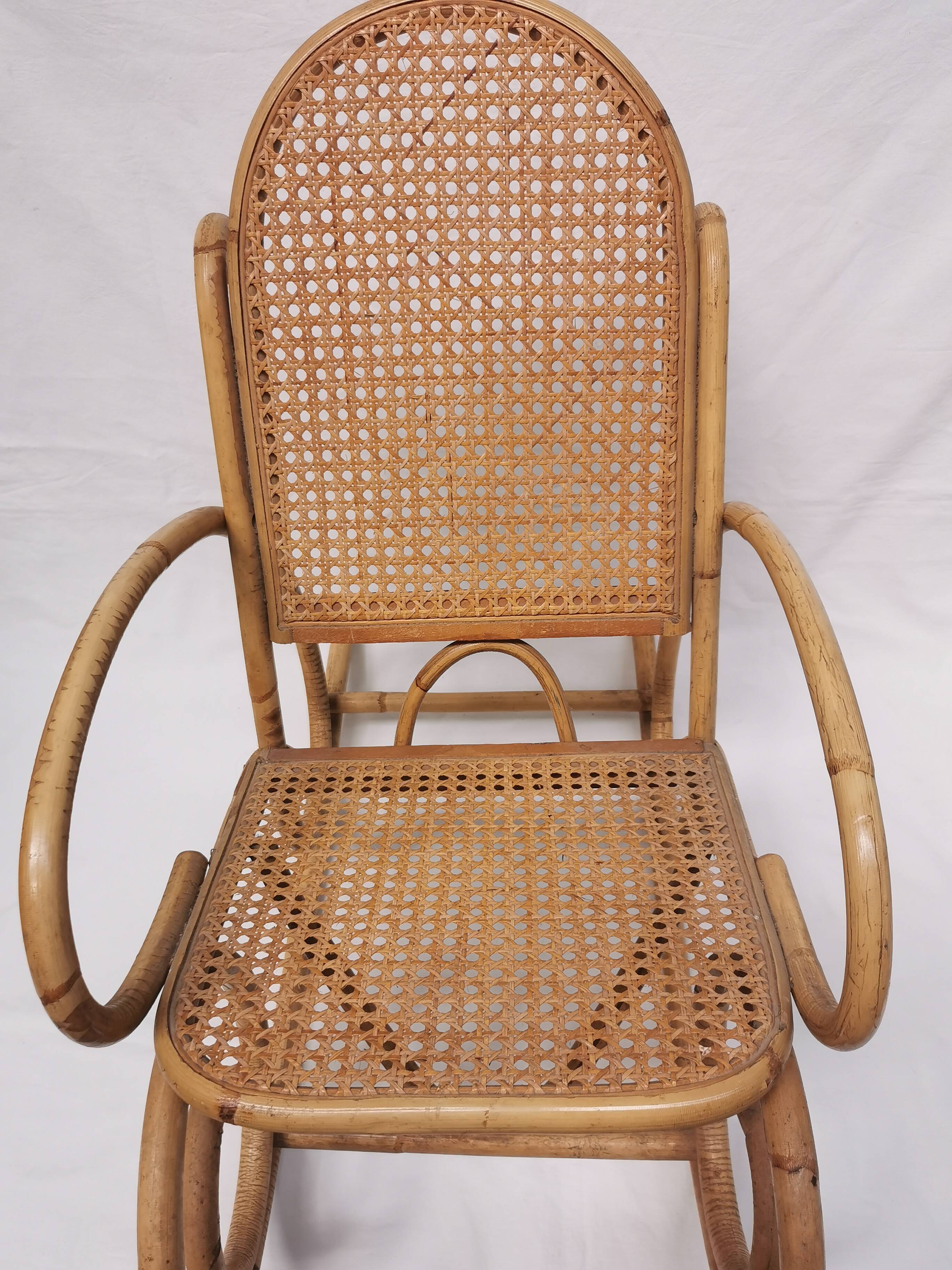 Vintage rocking chair child in rattan, canework