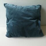 Paire de coussins anciens, en velours bleu canard, effet plissé